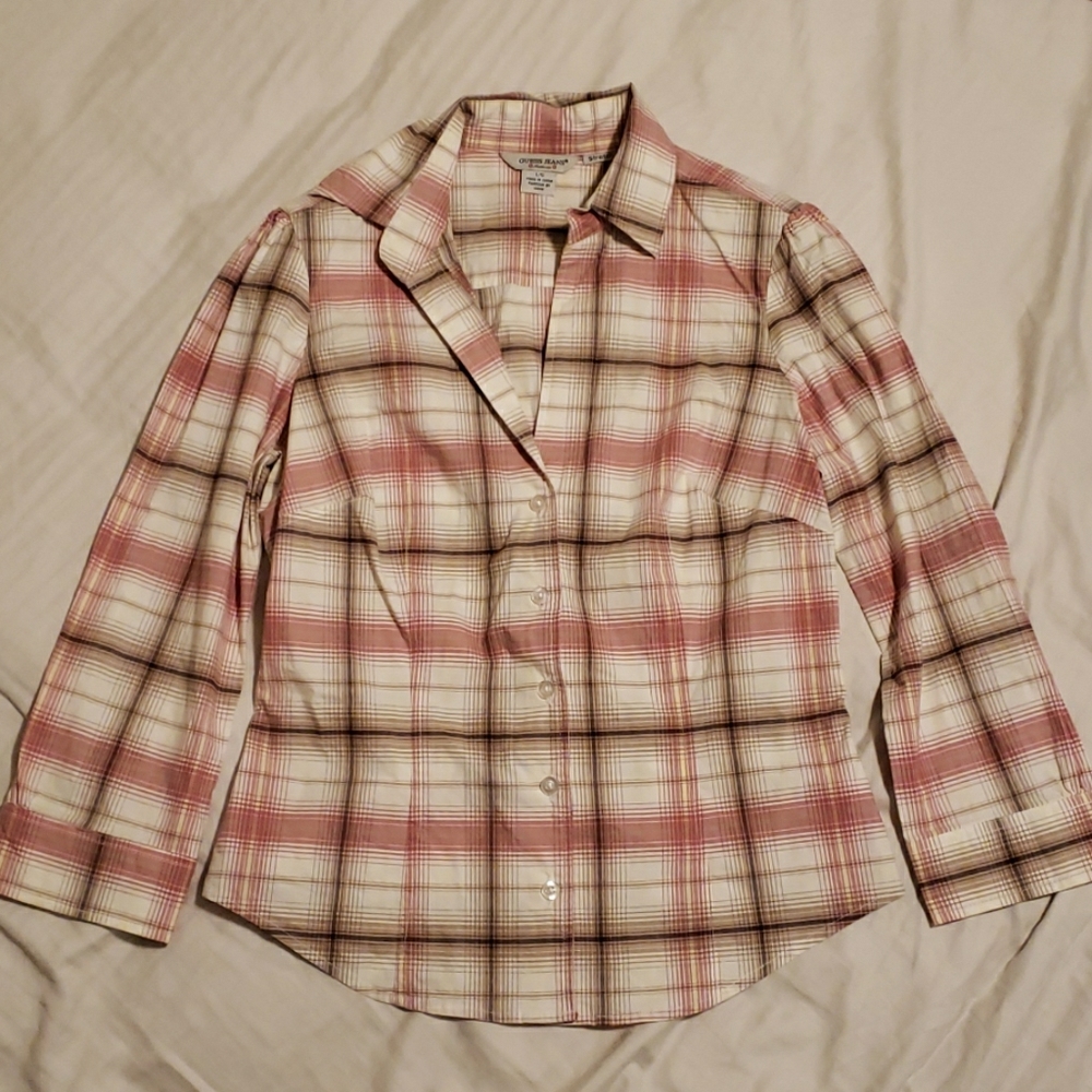 Guess Pink & Brown Button Down Shirt Size Large